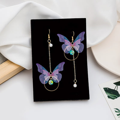 Aretes Mariposa Asimétricos con Borla de Perla y Circón - Diseño Círculo Largo - Image 5