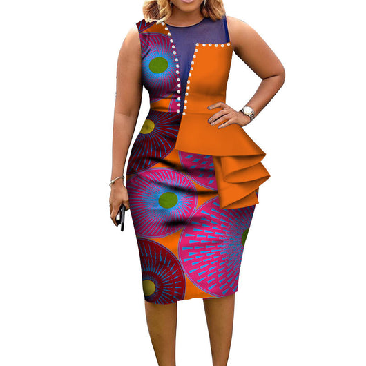 Vestido Ajustado de Algodón Africano Estampado sin Mangas para Mujer - Image 9