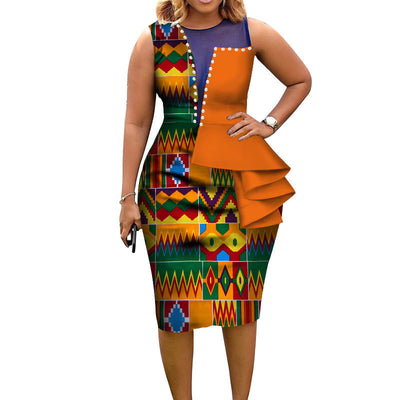 Vestido Ajustado de Algodón Africano Estampado sin Mangas para Mujer - Image 11