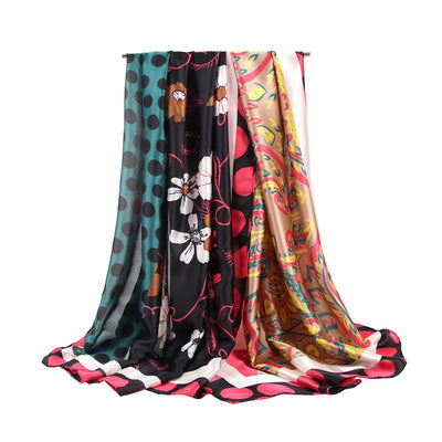 Pañuelo de Seda y Satén con Estampado de Flores de Anacardo y Lunares - Image 11