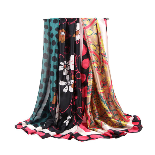 Pañuelo de Seda y Satén con Estampado de Flores de Anacardo y Lunares - Image 11