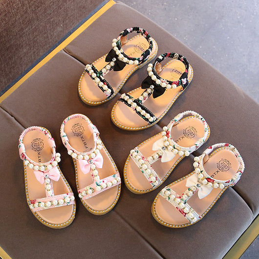 Sandalias Infantiles Princesa con Brillantes y Perlas