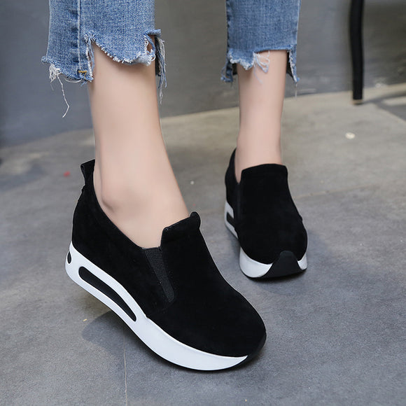 Mocasines Coreanos con Plataforma Gruesa y Alzada Interna - Zapatos Cómodos Versátiles para Mujer