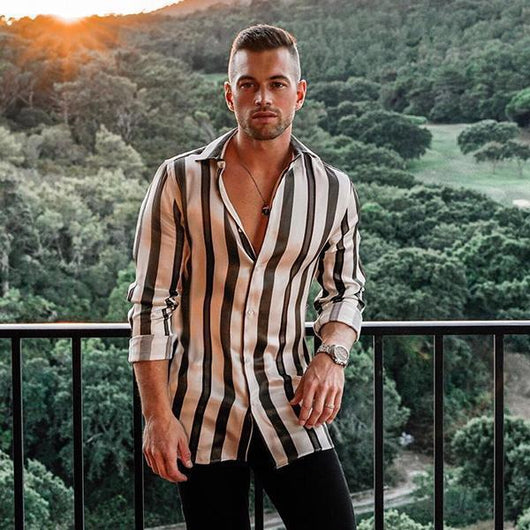 Camisa Casual de Rayas con Mangas Largas para Hombre