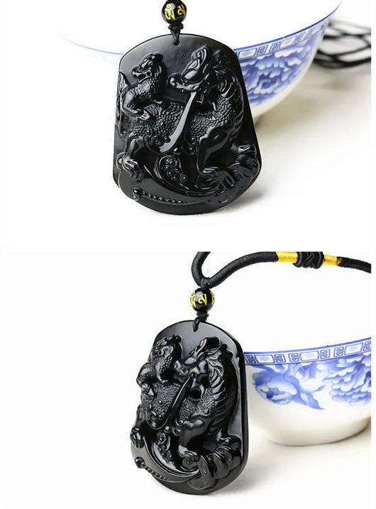 Collar Pixiu Madre e Hijo en Obsidiana Natural para Hombre y Mujer - Image 7