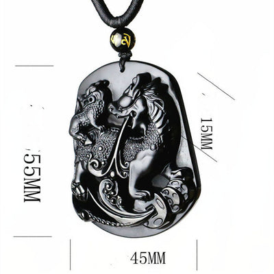 Collar Pixiu Madre e Hijo en Obsidiana Natural para Hombre y Mujer - Image 3