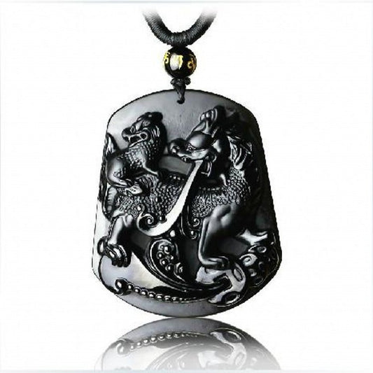 Collar Pixiu Madre e Hijo en Obsidiana Natural para Hombre y Mujer