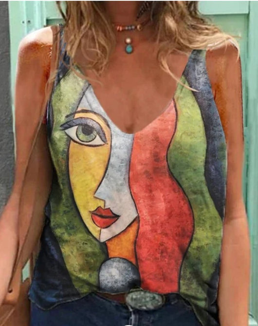 Blusa Escote V con Estampado Abstracto y Tirantes para Mujer - Image 11