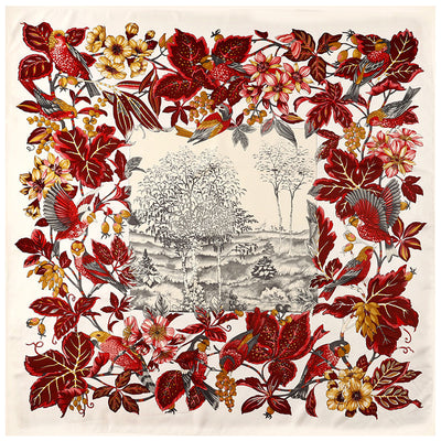 Pañuelo de Seda Cuadrado Estampado Flores Selva y Aves - Image 18