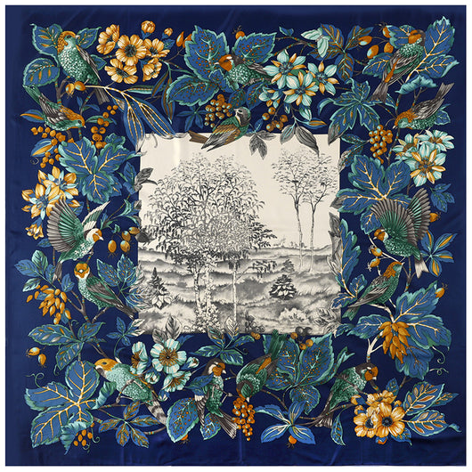 Pañuelo de Seda Cuadrado Estampado Flores Selva y Aves - Image 14