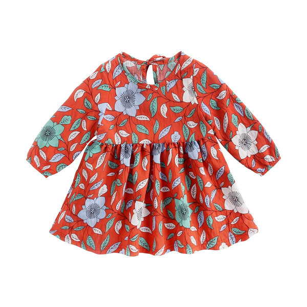 Vestido Infantil Floral Manga Larga Otoño Invierno