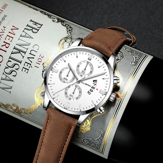 Reloj Deportivo Hombre Acero Inoxidable Correa Cuero Movimiento Cuarzo - Image 4