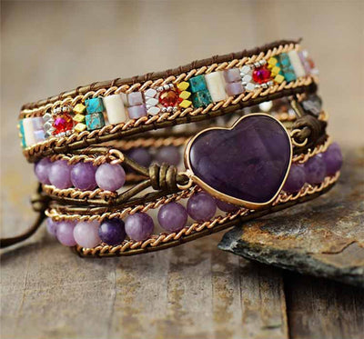 Pulsera de Cuero Corazón Violeta Romántica - Image 9