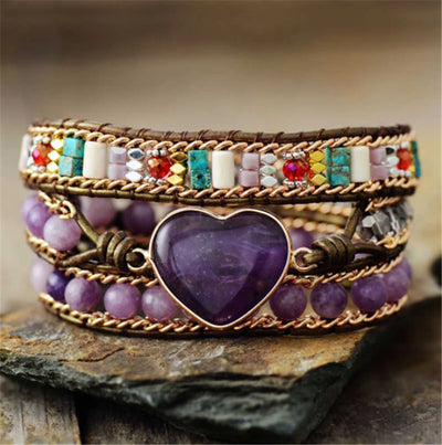 Pulsera de Cuero Corazón Violeta Romántica - Image 4