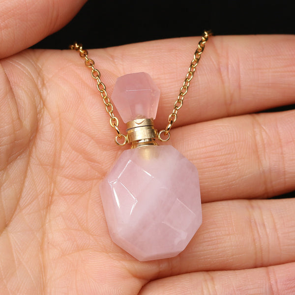 Collar de Piedra Natural con Botella de Perfume de Cristal - Joyería DIY Elegante - Image 3