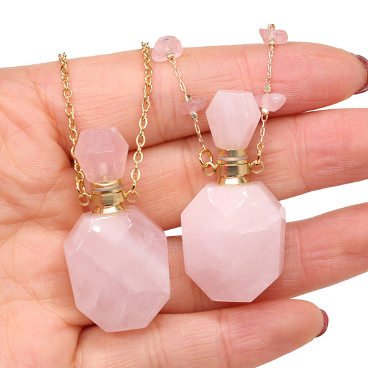 Collar de Piedra Natural con Botella de Perfume de Cristal - Joyería DIY Elegante