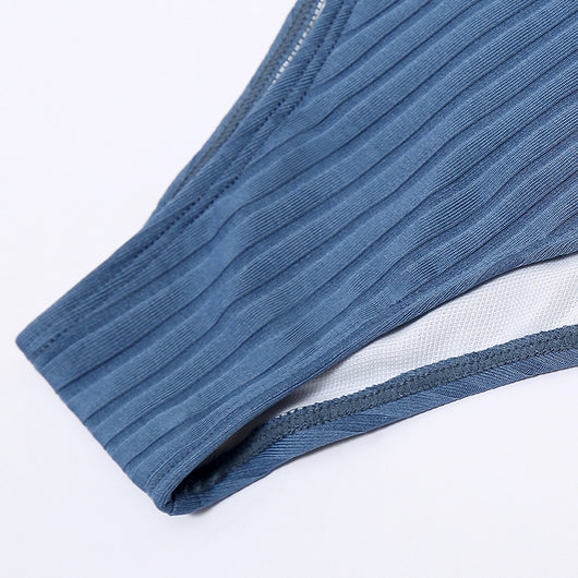 Conjunto de Bikini Acanalado de Cintura Alta y Cuello en V - Image 17