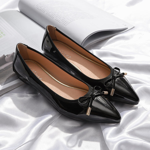 Zapatos Planos para Mujer Punta Afilada Charol con Moño Mariposa