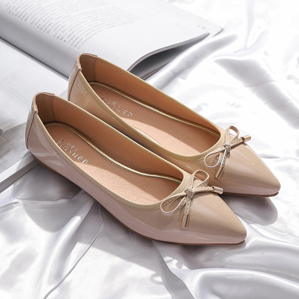 Zapatos Planos para Mujer Punta Afilada Charol con Moño Mariposa