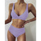Conjunto de Bikini Acanalado de Cintura Alta y Cuello en V