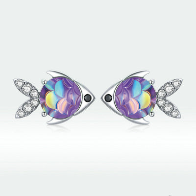 Aretes de Plata 925 Peces Felices con Zirconia de Colores y Baño de Platino - Image 9