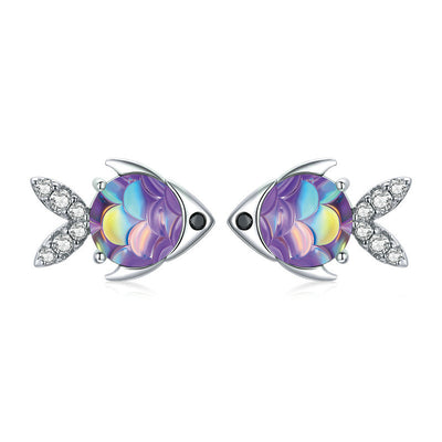 Aretes de Plata 925 Peces Felices con Zirconia de Colores y Baño de Platino - Image 7