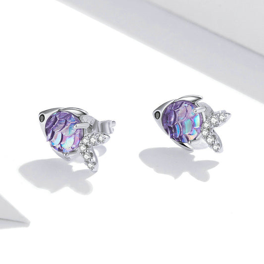 Aretes de Plata 925 Peces Felices con Zirconia de Colores y Baño de Platino