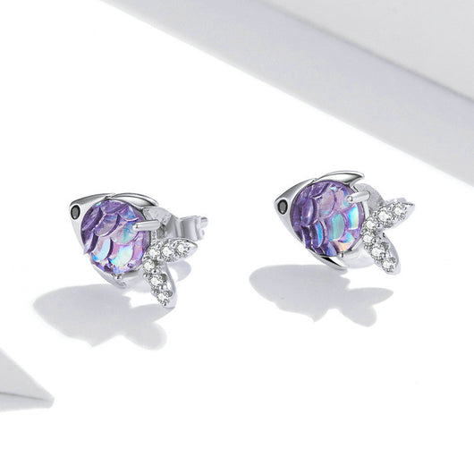 Aretes de Plata 925 Peces Felices con Zirconia de Colores y Baño de Platino