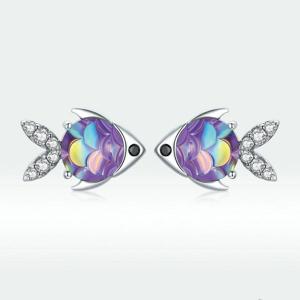 Aretes de Plata 925 Peces Felices con Zirconia de Colores y Baño de Platino - Image 3