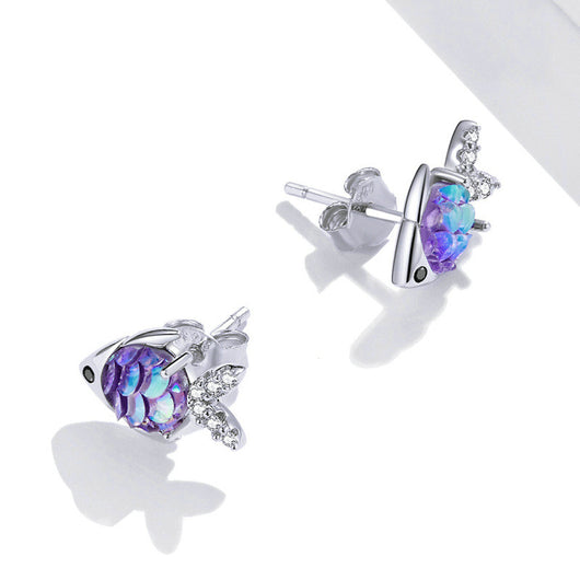 Aretes de Plata 925 Peces Felices con Zirconia de Colores y Baño de Platino - Image 2