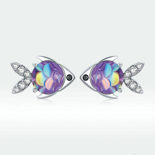 Aretes de Plata 925 Peces Felices con Zirconia de Colores y Baño de Platino - Image 5