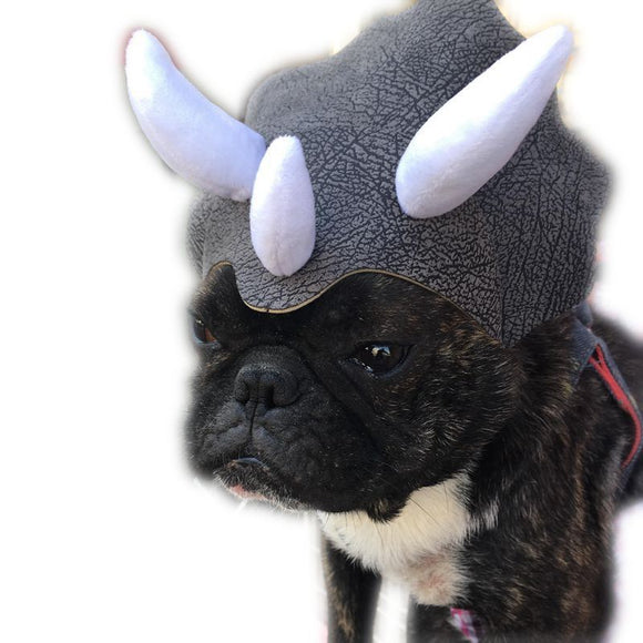 Gorro Dinossauro Triceratops para Pets - Fantasia Divertida para Cães e Gatos