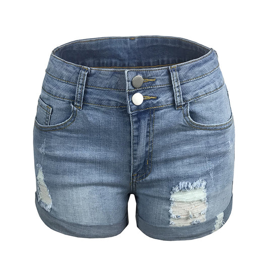 Shorts Denim Rotos Cintura Alta Elástica - Image 8