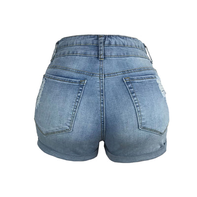 Shorts Denim Rotos Cintura Alta Elástica - Image 4