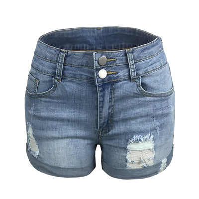 Shorts Denim Rotos Cintura Alta Elástica - Image 5