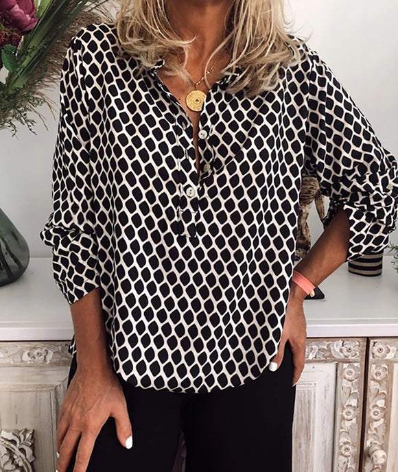Blusa Estampada a Cuadros Manga Larga con Botones para Mujer
