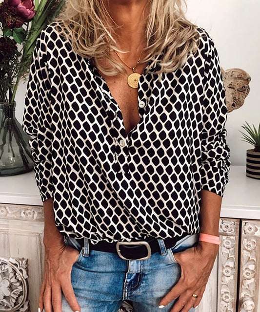 Blusa Estampada a Cuadros Manga Larga con Botones para Mujer