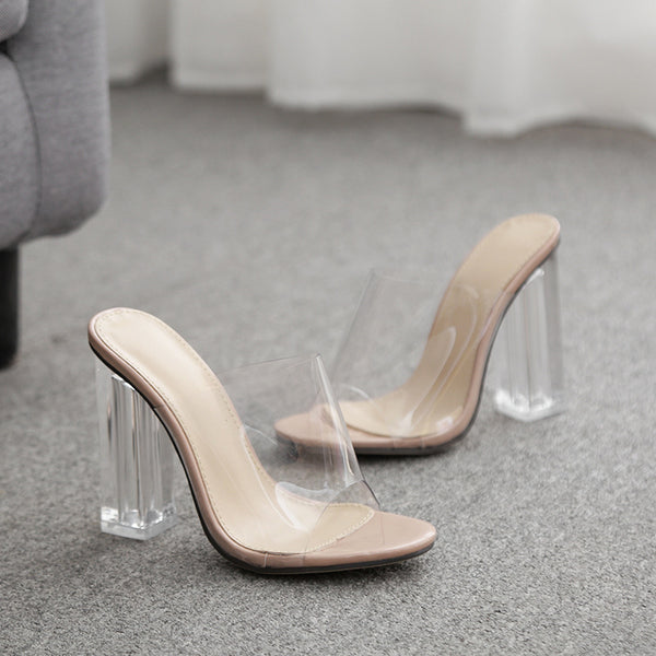 Zapatos Tacón Alto Transparente con Punta Abierta y Tira Trasera