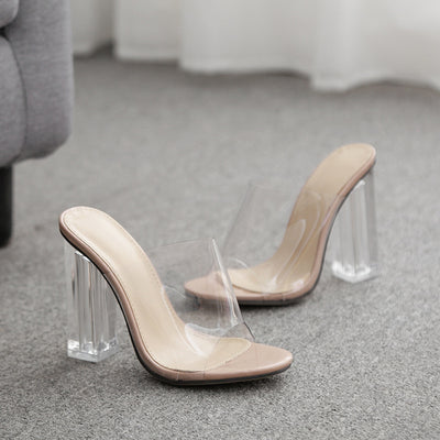 Zapatos Tacón Alto Transparente con Punta Abierta y Tira Trasera
