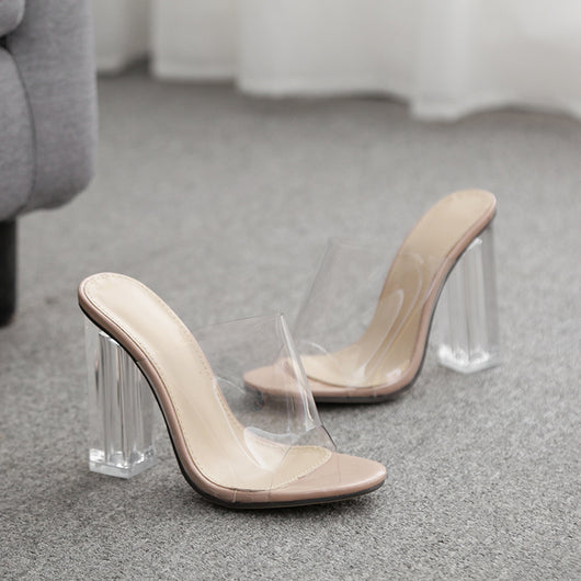 Zapatos Tacón Alto Transparente con Punta Abierta y Tira Trasera