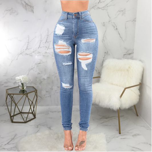 Pantalones Vaqueros Rotos de Cintura Alta para Mujer - Estilo Urbano Verano