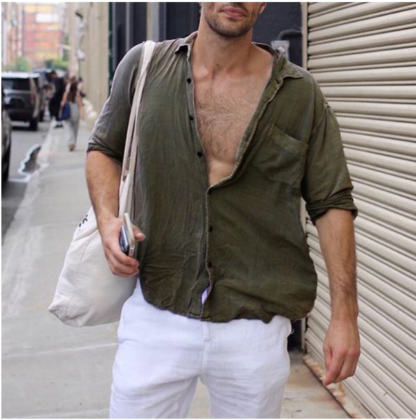 Camisa de Algodón para Hombre con Bolsillos en Solapa