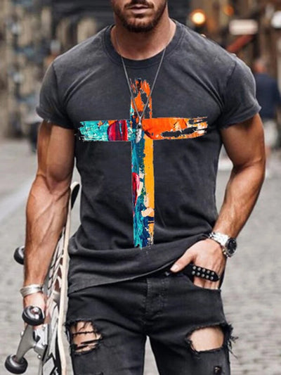 Camiseta Hombre Estampado Cruz Europeo Americano - Image 12