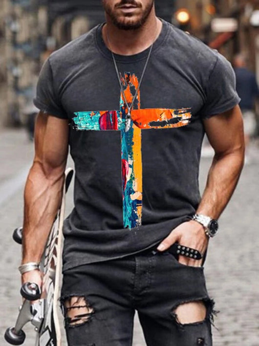 Camiseta Hombre Estampado Cruz Europeo Americano - Image 12