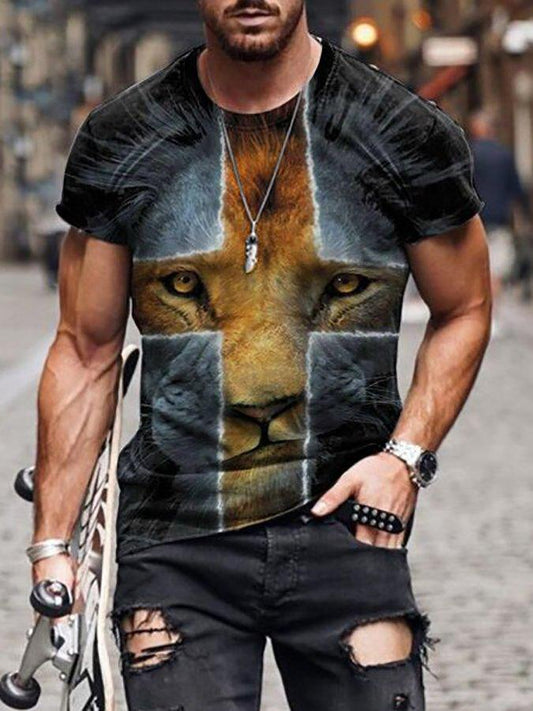 Camiseta Hombre Estampado Cruz Europeo Americano - Image 2