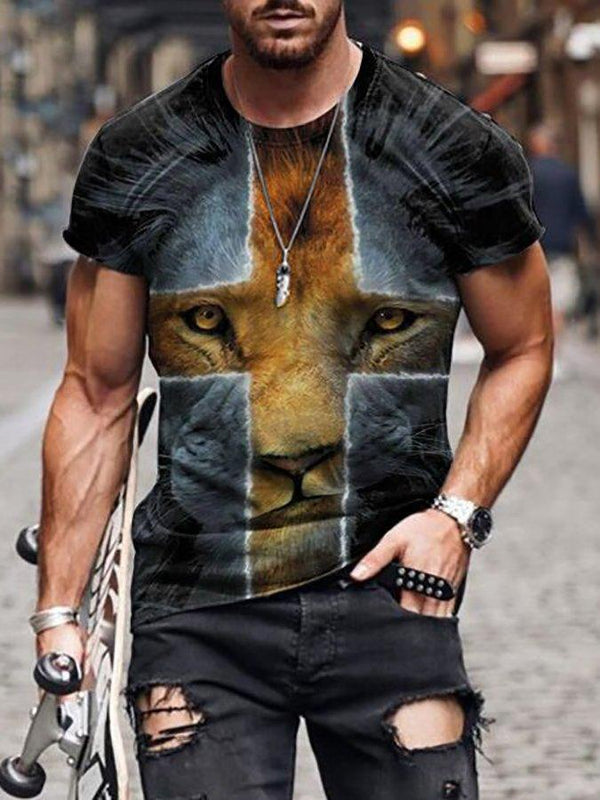 Camiseta Hombre Estampado Cruz Europeo Americano