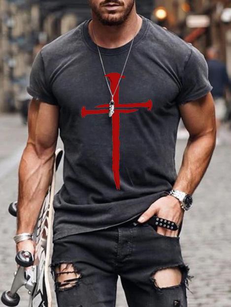 Camiseta Hombre Estampado Cruz Europeo Americano - Image 5