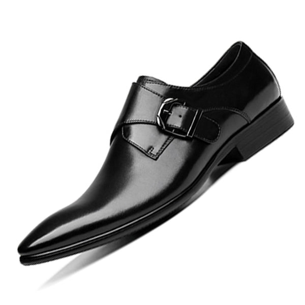 Zapatos de Cuero para Negocios con Punta Fina y Hebilla - Calzado Ejecutivo para Hombre