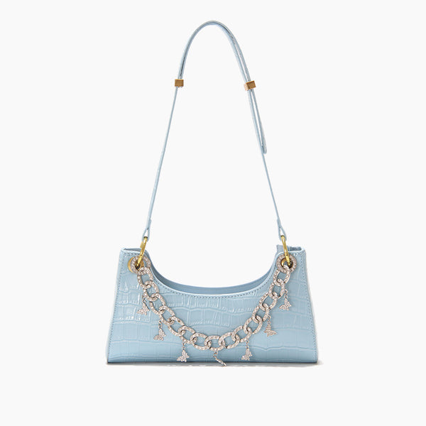 Bolso de Hombro Degradado Arcoíris con Cadena de Perlas y Detalles Metálicos - Bolsa de Moda Verano