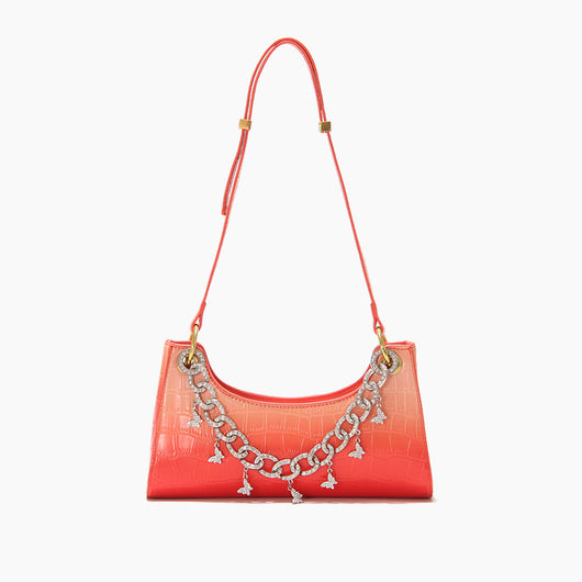 Bolso de Hombro Degradado Arcoíris con Cadena de Perlas y Detalles Metálicos - Bolsa de Moda Verano - Image 3